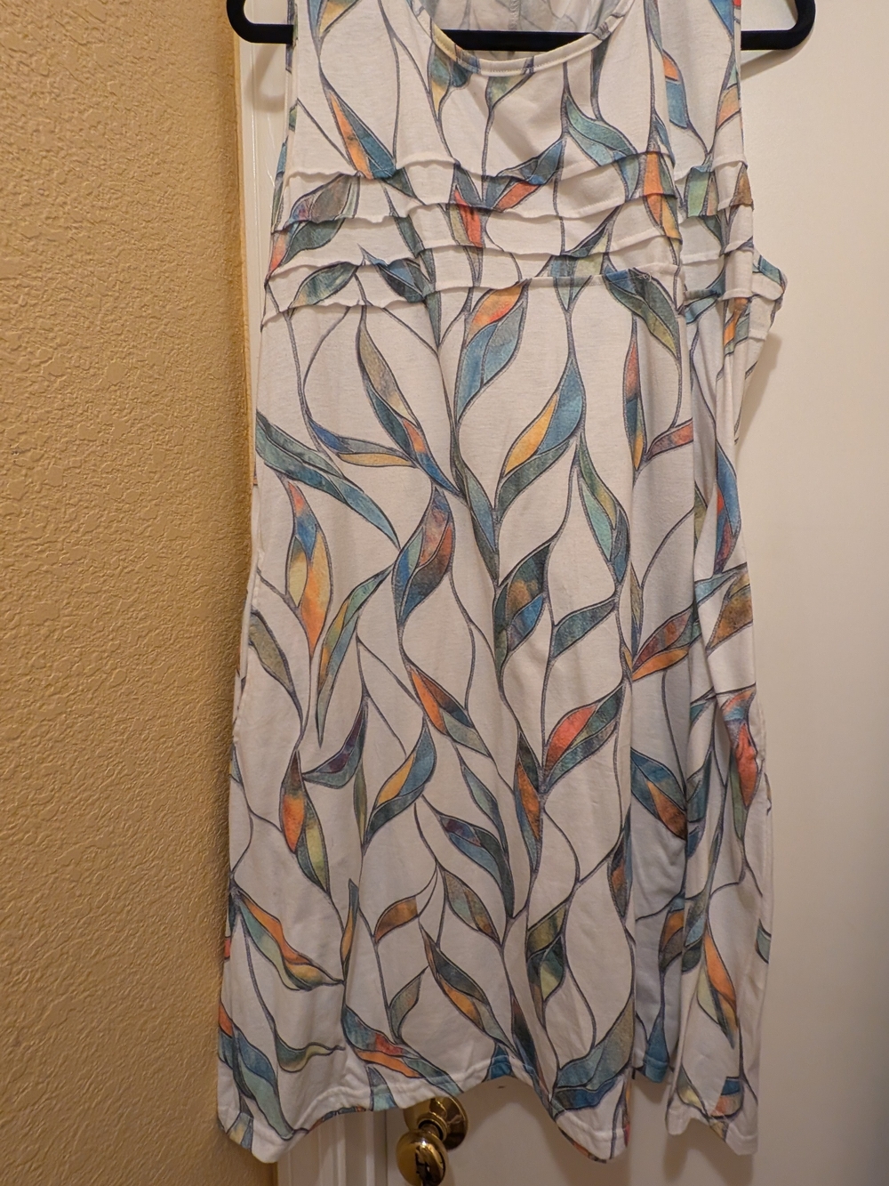OfeefaN XXL Abstract Leaf Print Sleeveless Swing Dress Tunic With Pockets